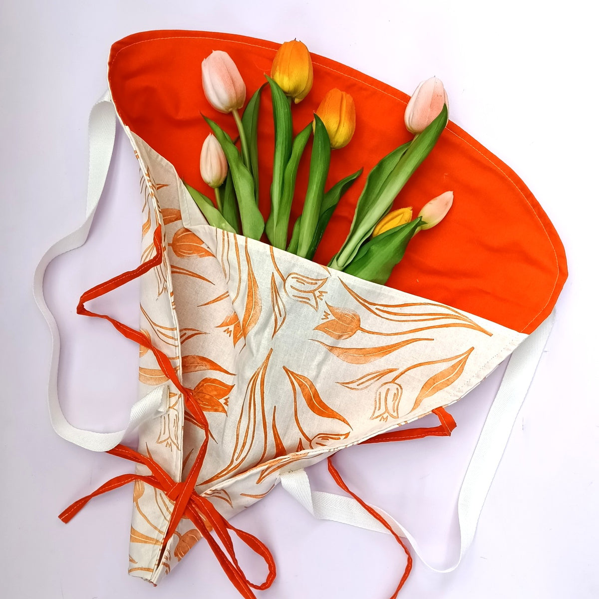 Handprinted Cotton Bouquet Bag - Orange