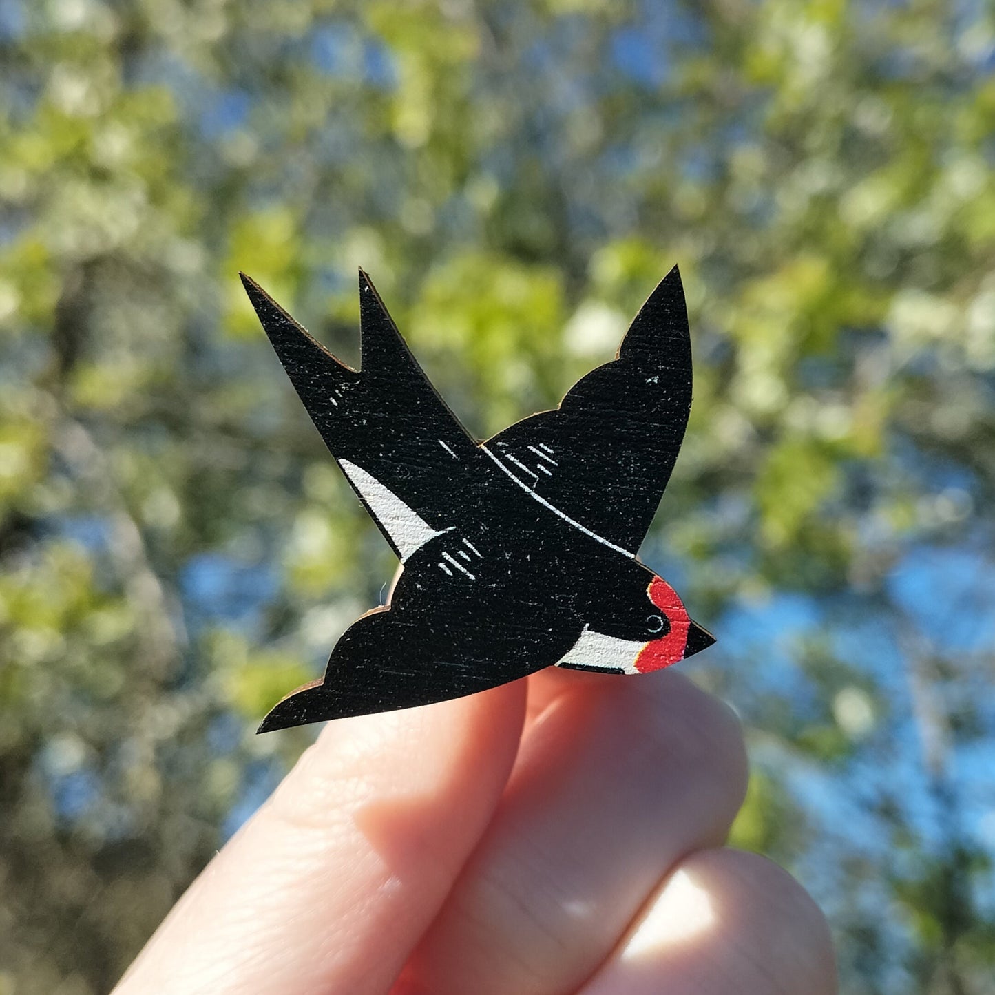 Swallow - Wooden Brooch Pin Badge