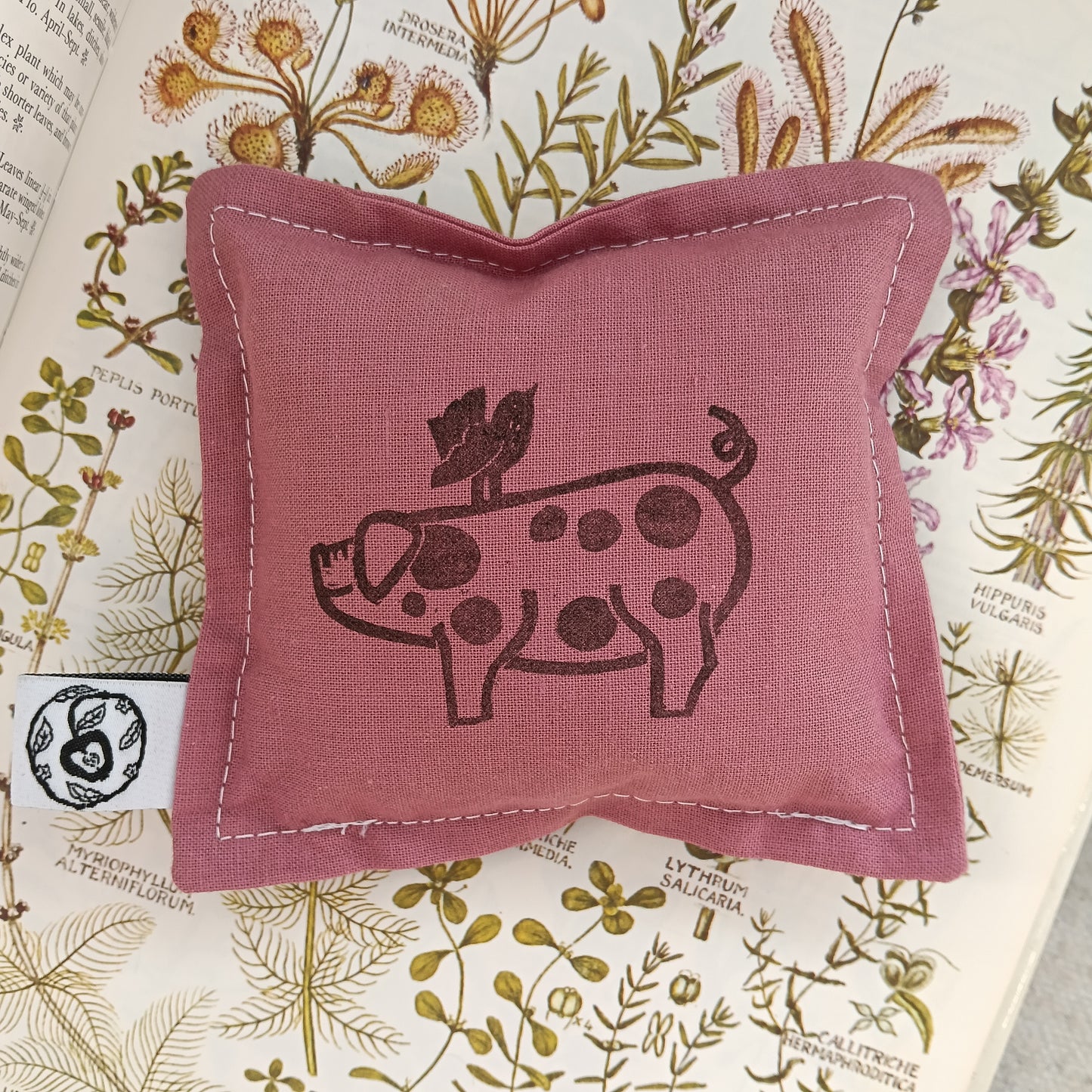 Hand-Printed Cotton Lavender Bag - Pig