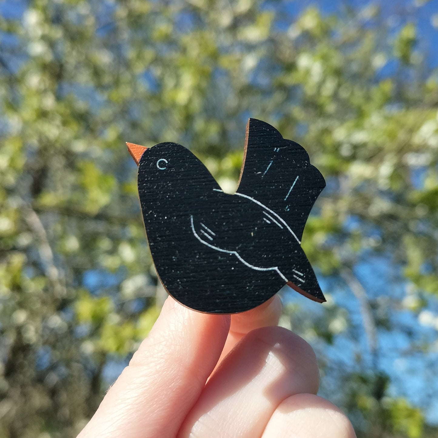 Blackbird - Wooden Brooch Pin Badge