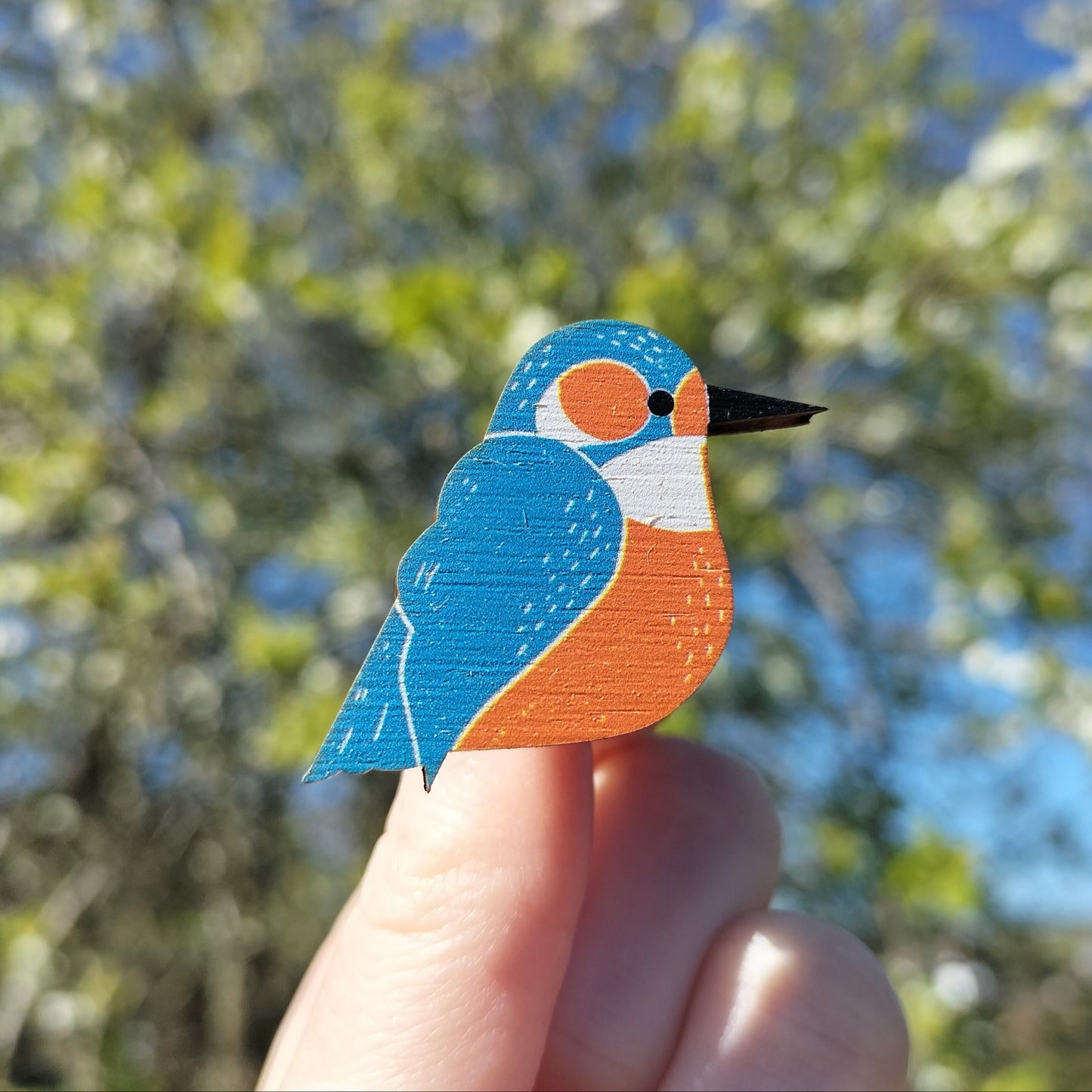 Kingfisher - Wooden Brooch Pin Badge