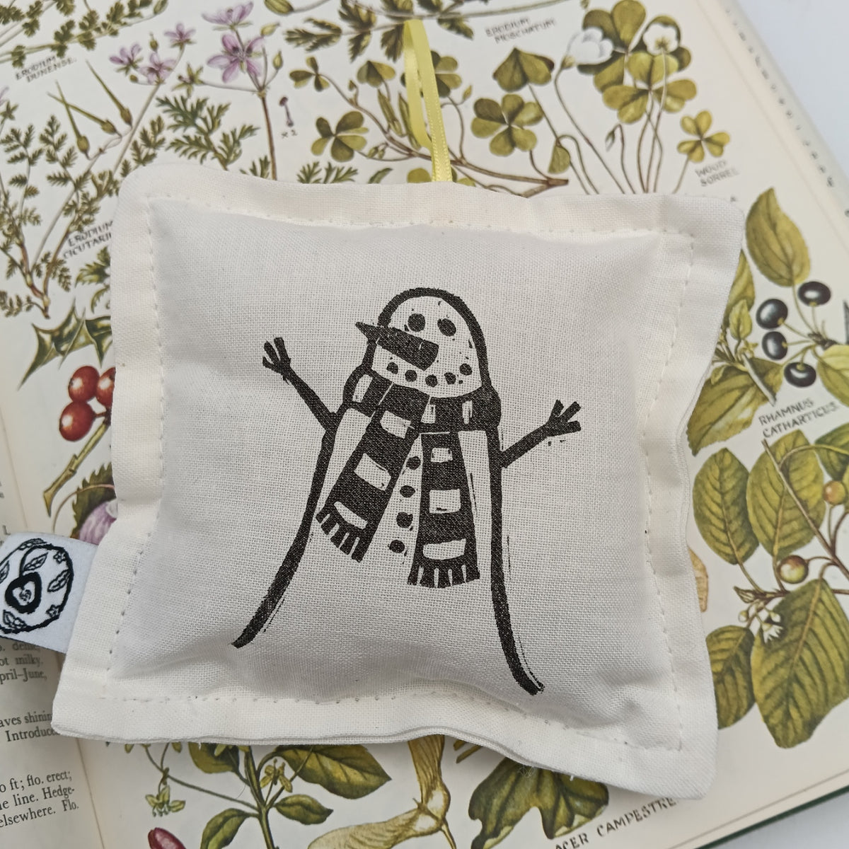 Hand-Printed Cotton Christmas Decoration - Snowman