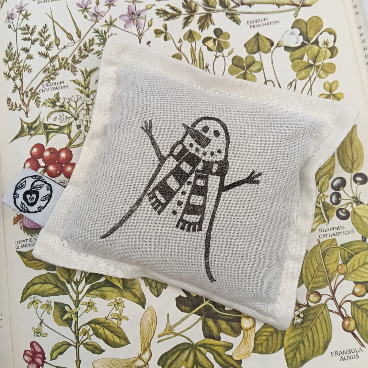 Hand-Printed Cotton Lavender Bag - Snowman