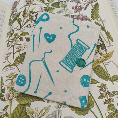 Handprinted Needle Case - Teal