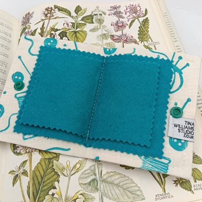 Handprinted Needle Case - Teal