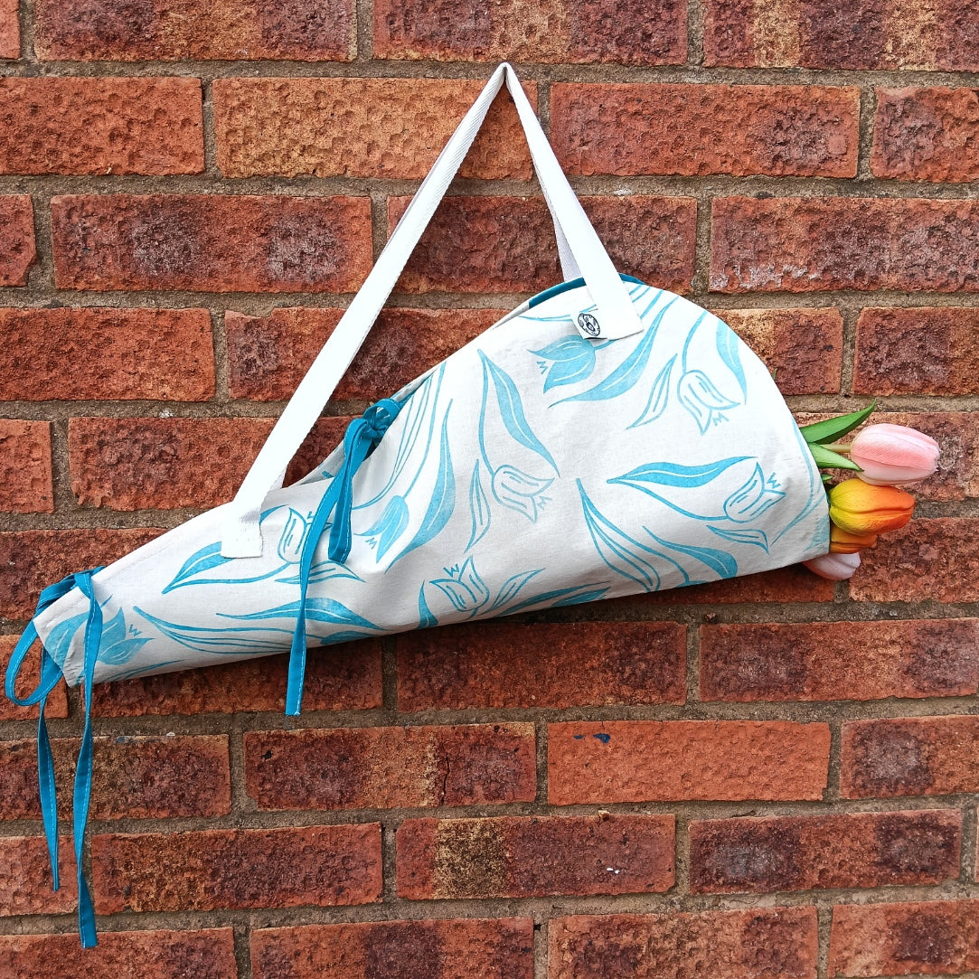 Handprinted Cotton Bouquet Bag - Teal