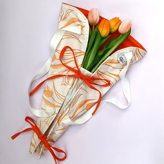 Handprinted Cotton Bouquet Bag - Orange