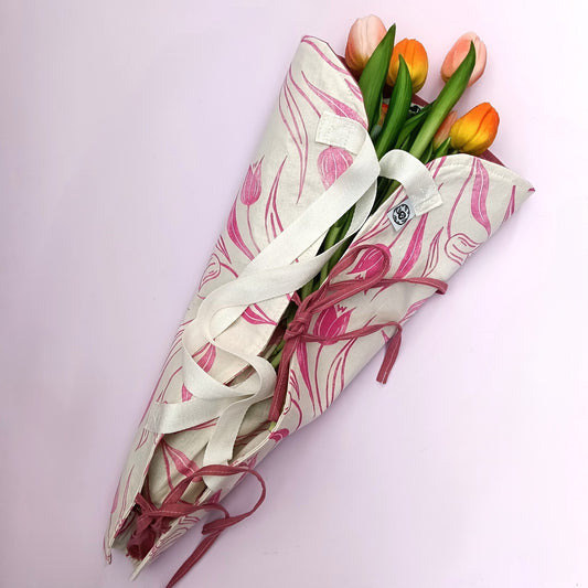 Handprinted Cotton Bouquet Bag - Pink