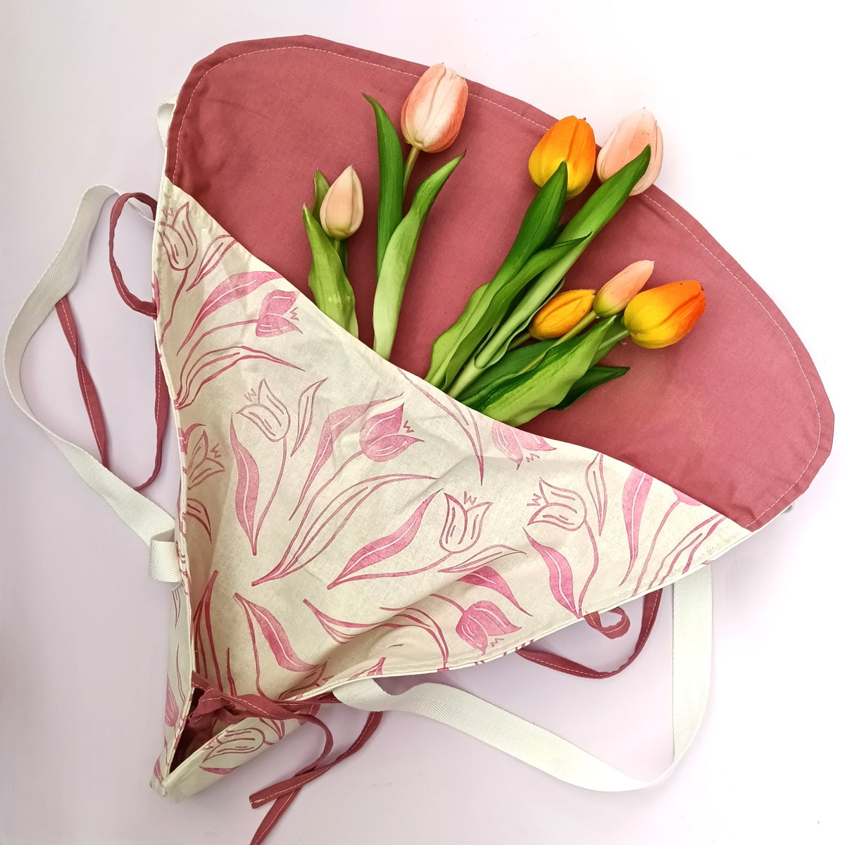 Handprinted Cotton Bouquet Bag - Pink