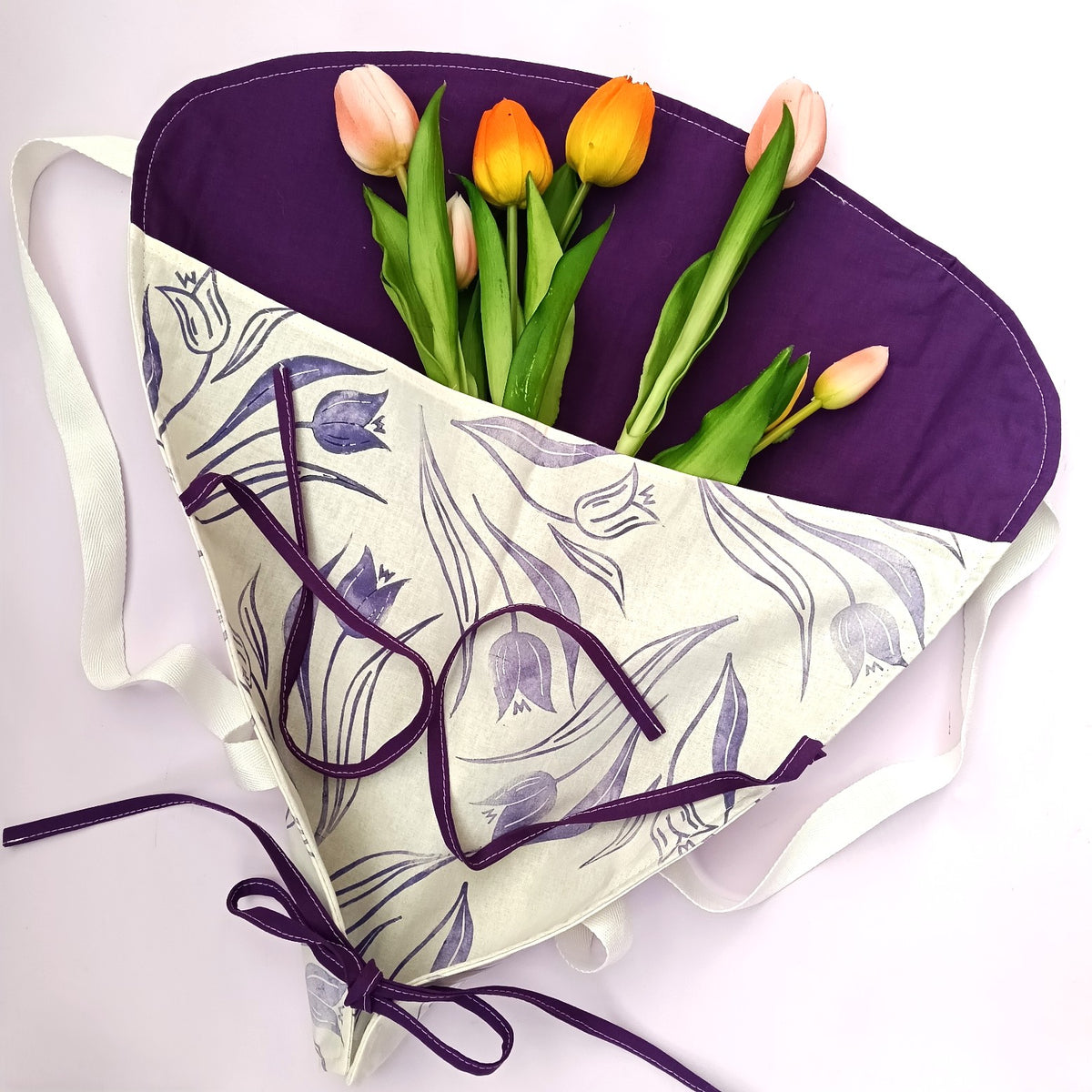 Handprinted Cotton Bouquet Bag - Purple