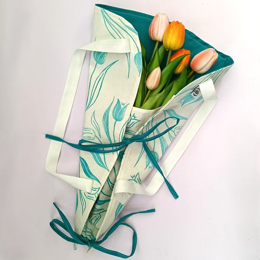Handprinted Cotton Bouquet Bag - Teal