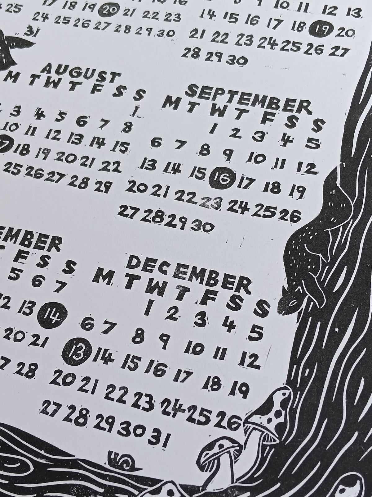 Hand-printed 2027 Calendar - A Woodland Year