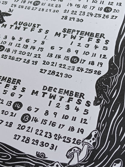 Hand-printed 2027 Calendar - A Woodland Year