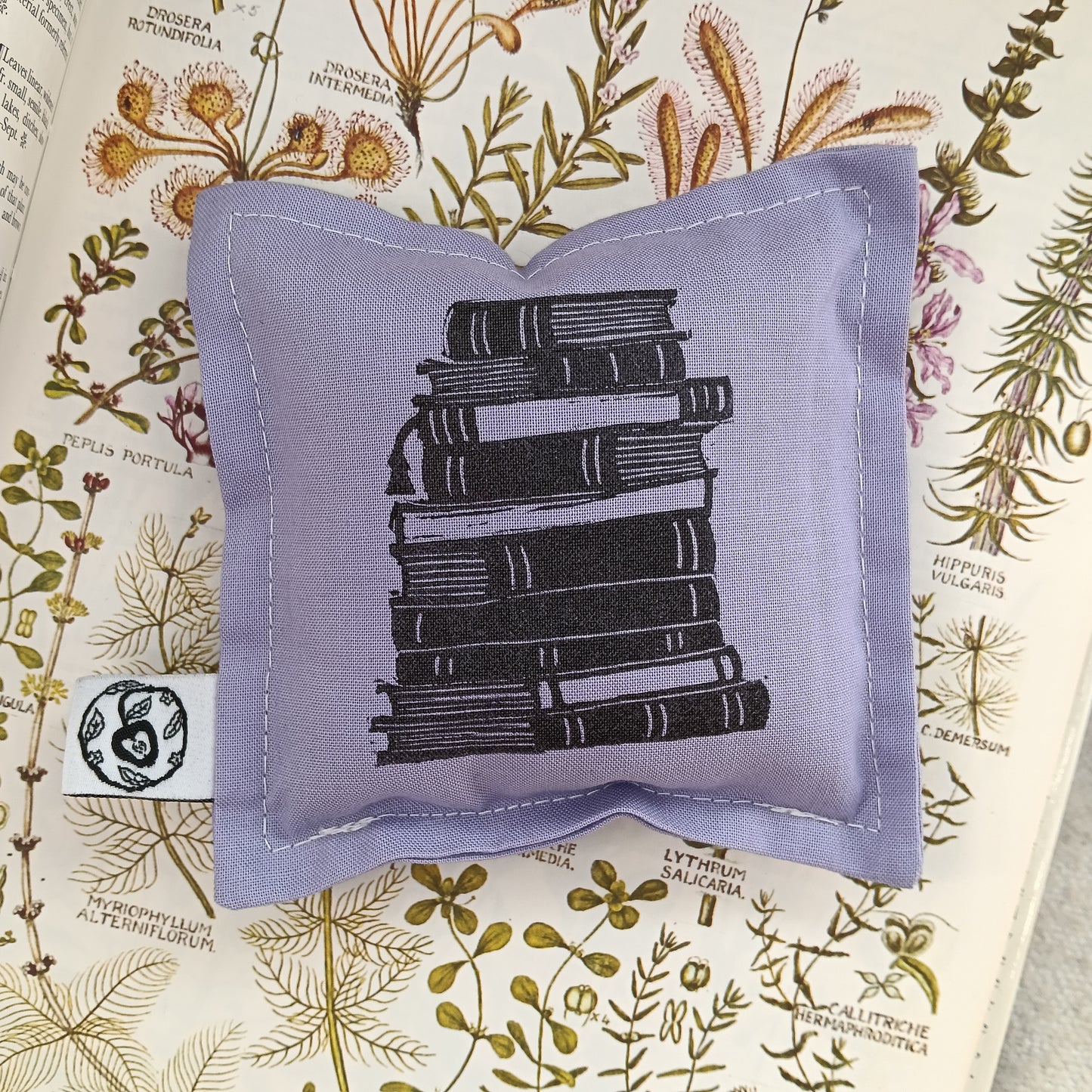 Hand-Printed Cotton Lavender Bag - Books