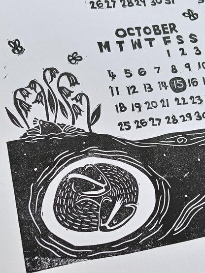 Hand-printed 2027 Calendar - A Woodland Year