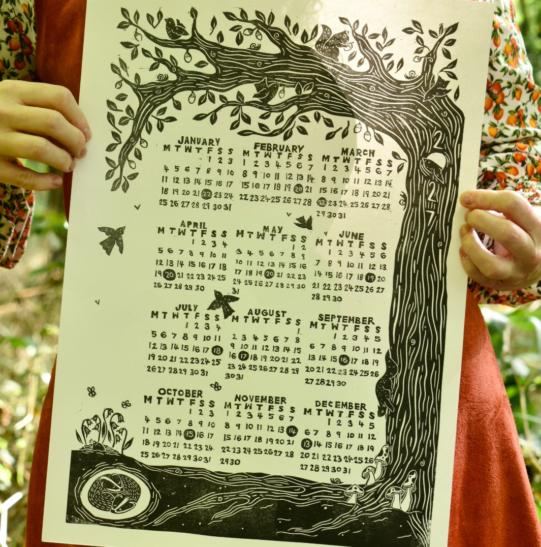 Hand-printed 2027 Calendar - A Woodland Year