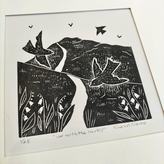 Up with the Larks- Limited Edition Lino Print