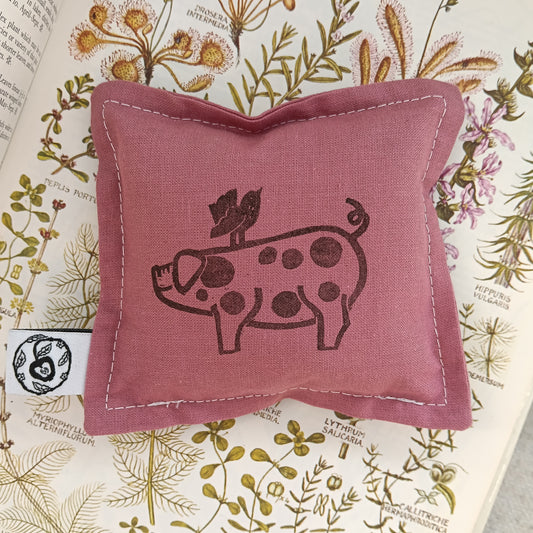 Hand-Printed Cotton Lavender Bag - Pig