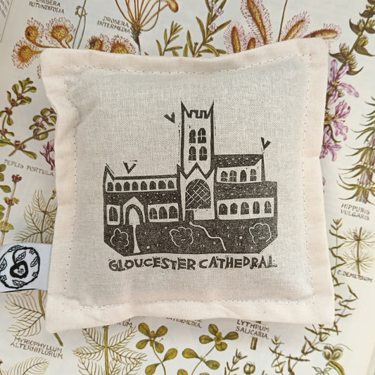 Hand-Printed Cotton Lavender Bag - Gloucester Cathedral